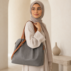 حقيبة يد نسائية من الجلد الطبيعي بتصميم عمودي  وسعة