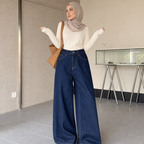 بنطال جينز نسائي واسع بخصر عالي - ستايل أمريكي مريح (5 مقاسات)