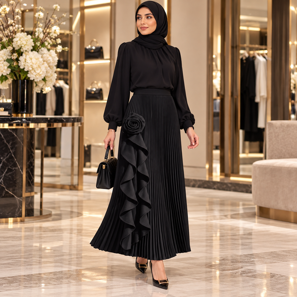 تنورة محبوكة نسائية بوردية ثلاثية الأبعاد، خصر عالي وتصميم حرف A مع شق جانبي
