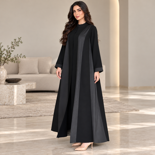 عبايه سحر الأسود الطويل بأزرار أمامية ولمسة أنيقة