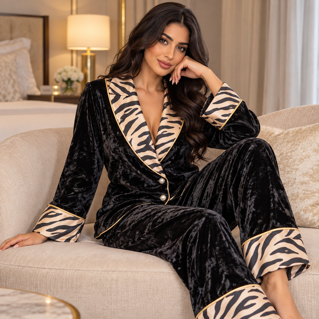 أسود مع حواف بنقشة الفهد