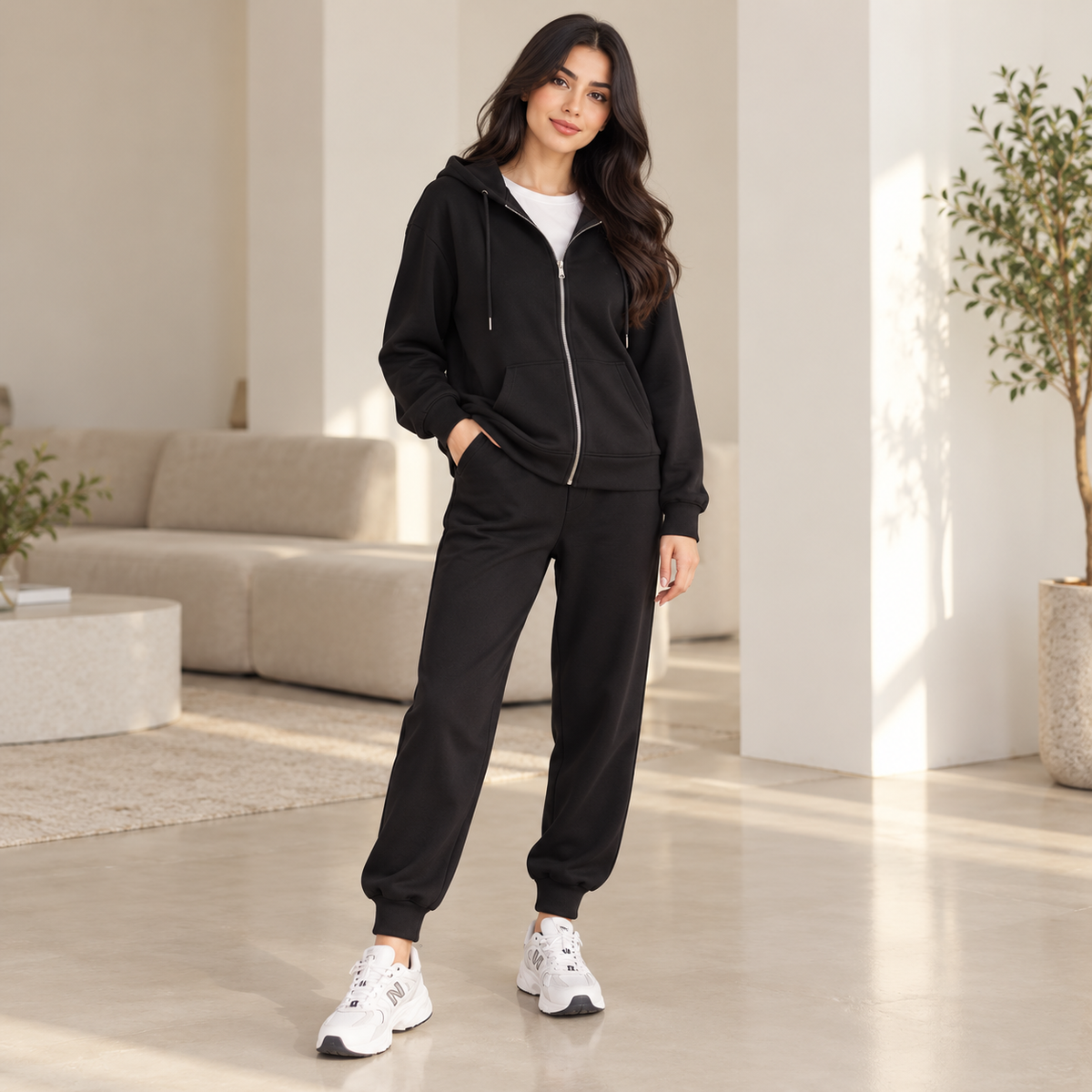 توب أسود مع بنطال لولبي أسود