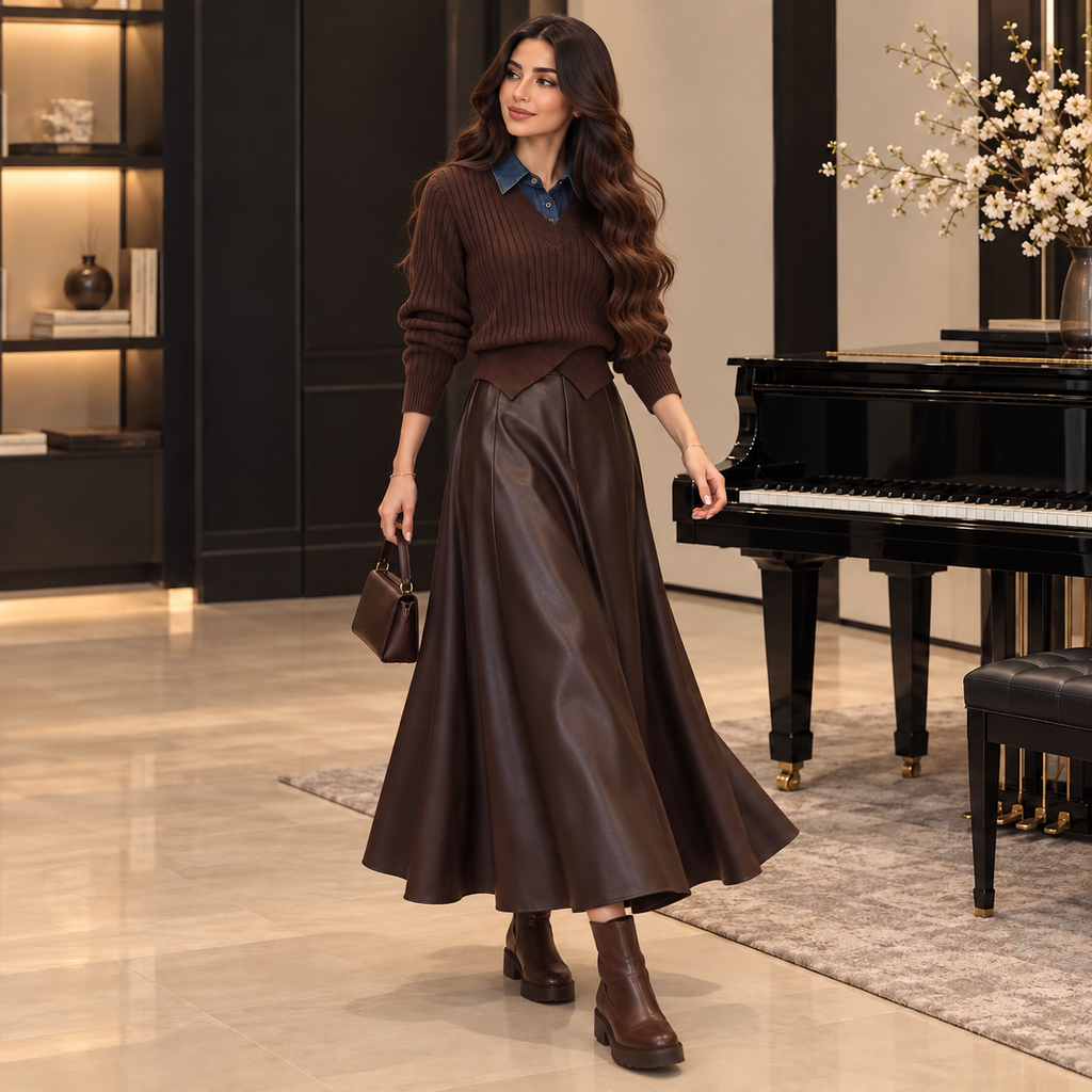 بني (توب بقطعتين + تنورة)