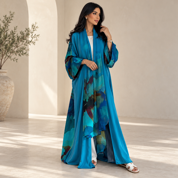 عباية عبير الزهور الشيفون مع وشاح رأس بتصميم انسيابي راقٍ
