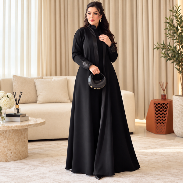 عباية نسائية مفتوحة أطياف الهندسة الراقية بقصة كلوش وأكمام منفوشة