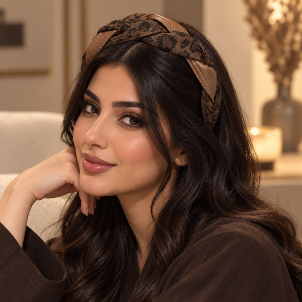 طوق شعر ضيق الحواف من القماش والجلد السويدي بتصميم بسيط وعصري