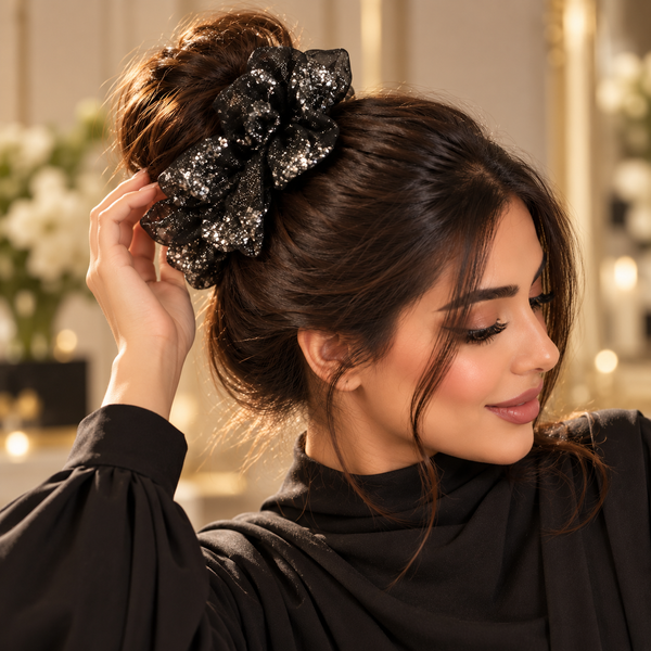 ربطة شعر شبكية واسعة مرصعة بالكريستال بتصميم أنيق وعصري