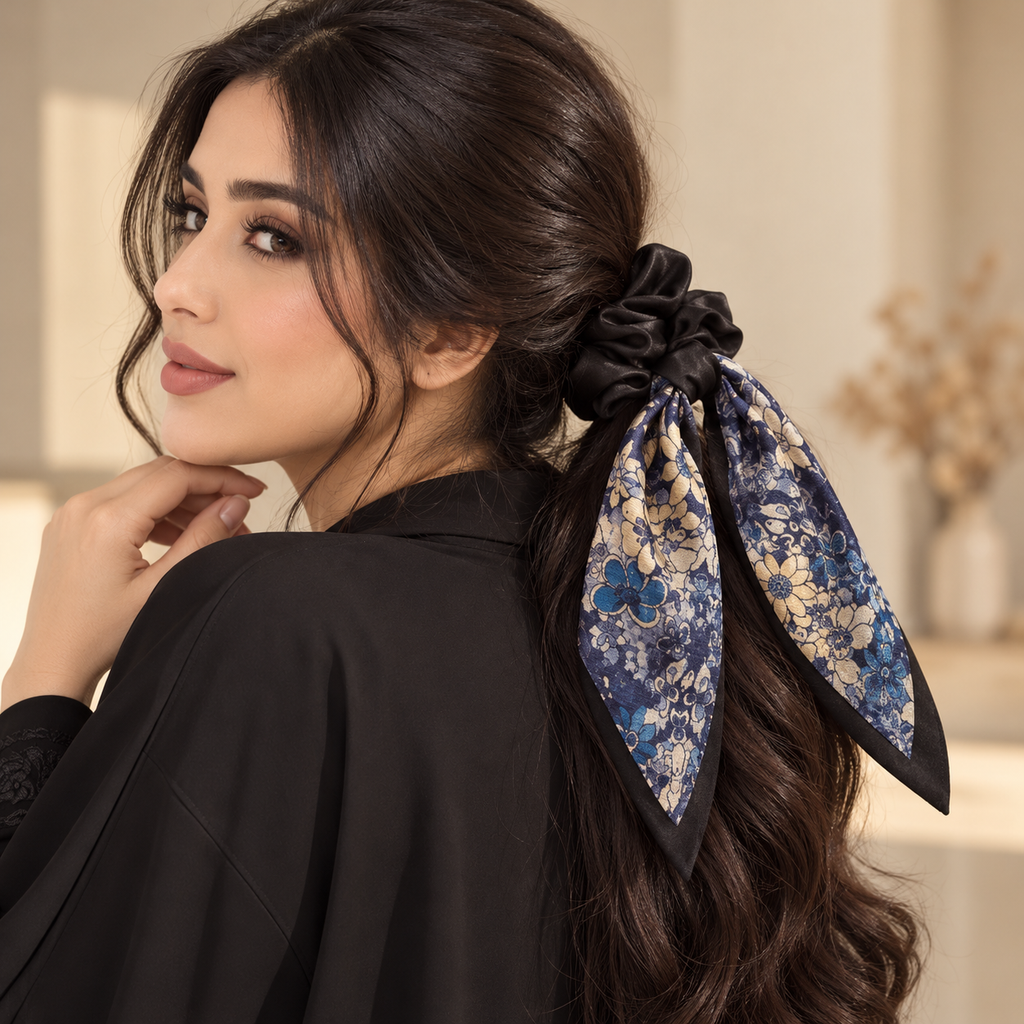 أسود وأصفر وأزرق بزهور بشريط