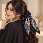 أسود وأصفر وأزرق بزهور بشريط