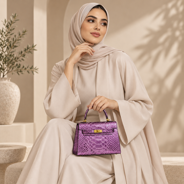 حقيبة كيلي نسائية صغيرة من جلد البايثون الطبيعي بتصميم فاخر وأنيق