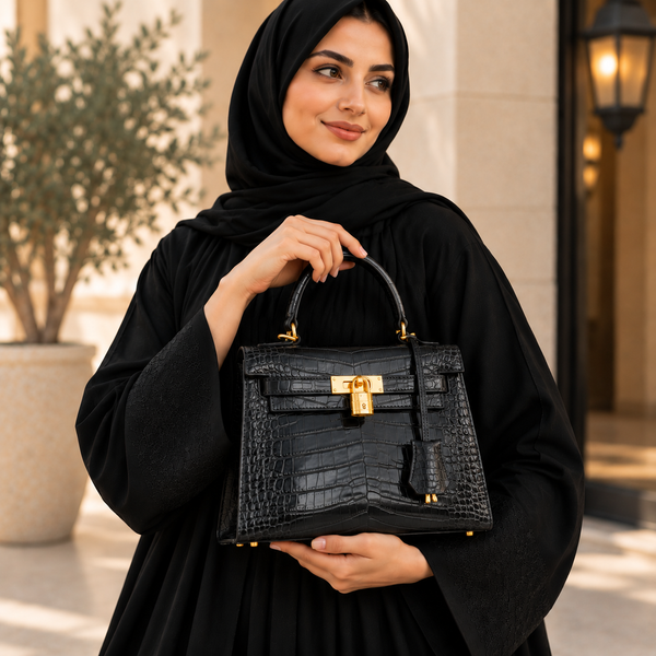 حقيبة كيلي نسائية فاخرة من جلد بطن التمساح الطبيعي بتصميم كلاسيكي