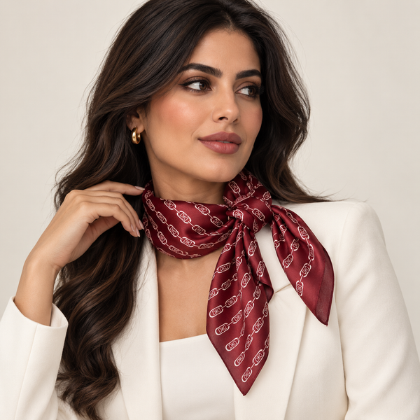 وشاح نسائي مربع من حرير التوت 100% بطبعة فنية أنيقة