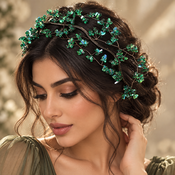 طوق شعر كريستال صناعي بتصميم دائري ريترو أنيق