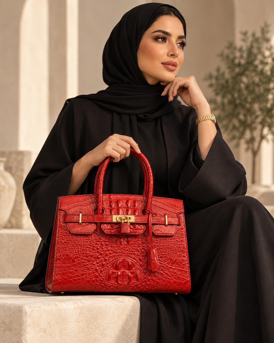 حقيبة يد نسائية فاخرة من جلد التمساح الطبيعي