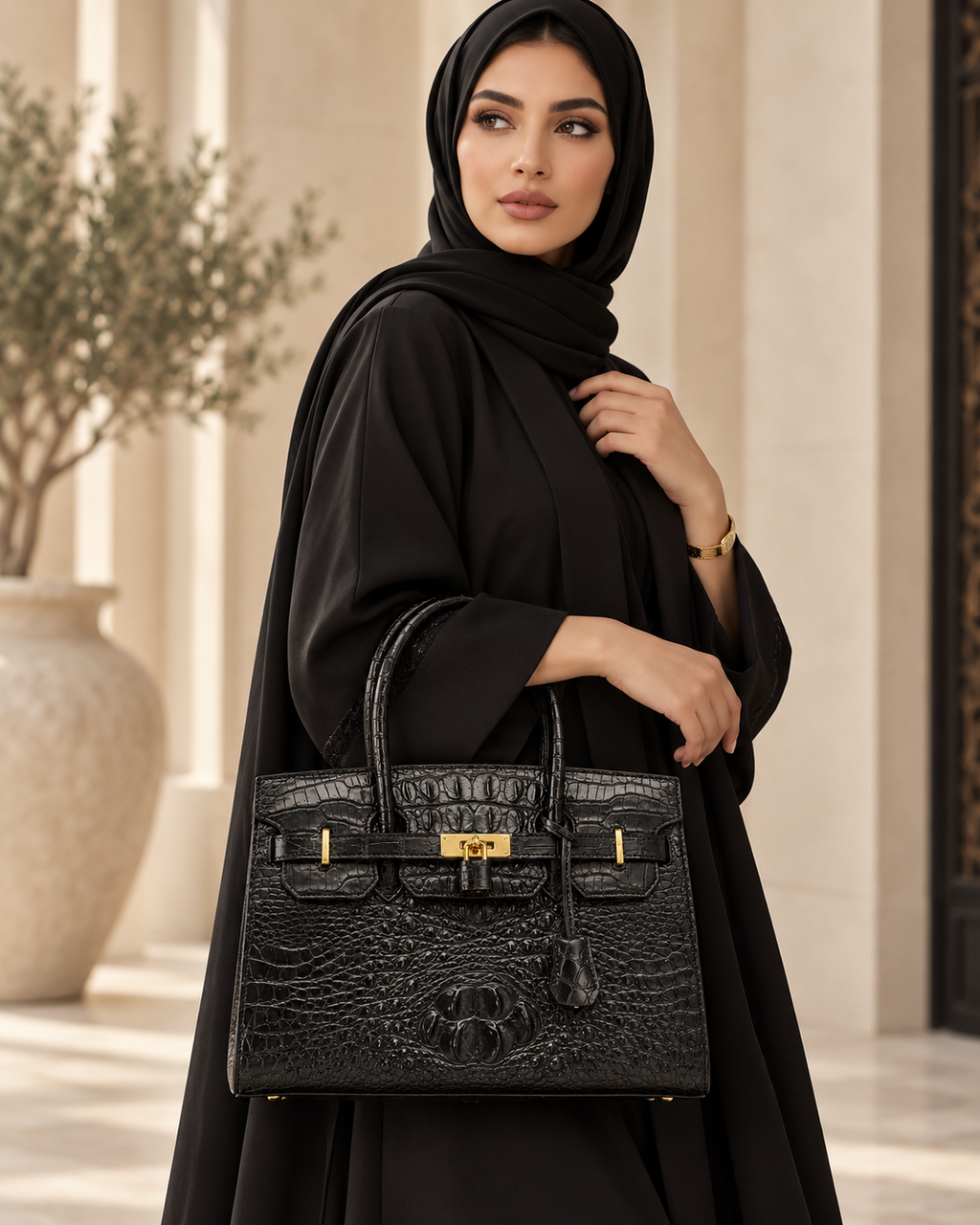 حقيبة يد نسائية فاخرة من جلد التمساح الطبيعي