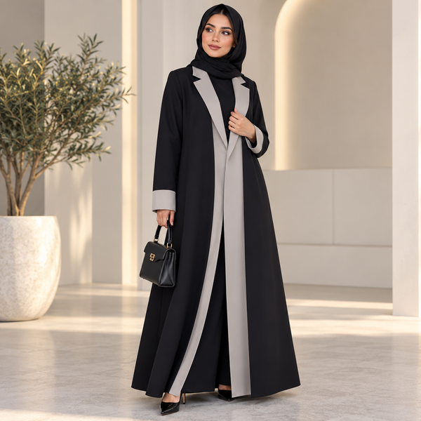 معطف هيبة المدينة الأسود الطويل بياقة بولو أنيقة وتصميم كلاسيكي عصري