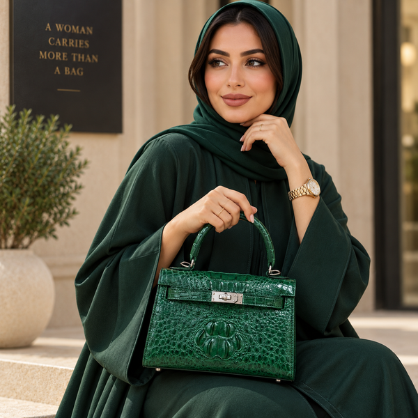حقيبة كيلي نسائية فاخرة من جلد التمساح الطبيعي بتصميم أنيق