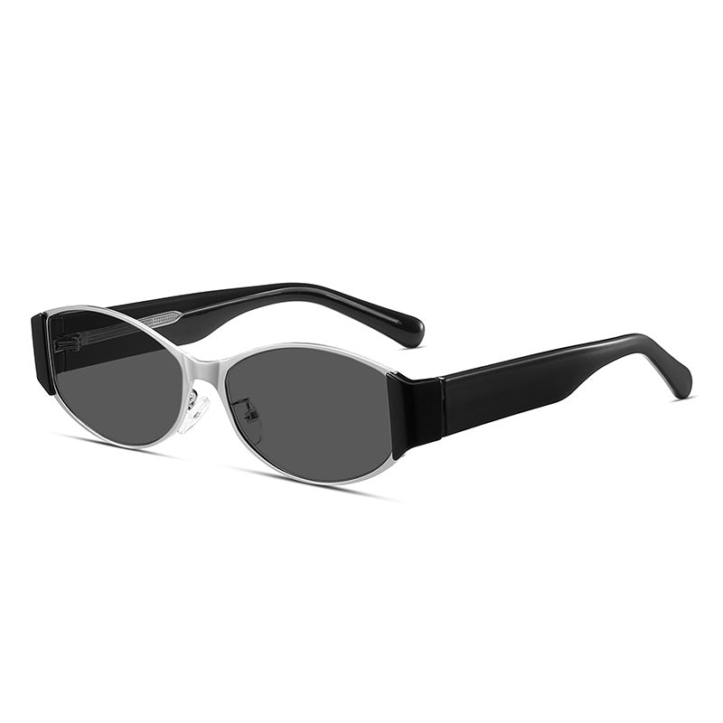 إطار أسود وفضي + عدسات رمادي داكن