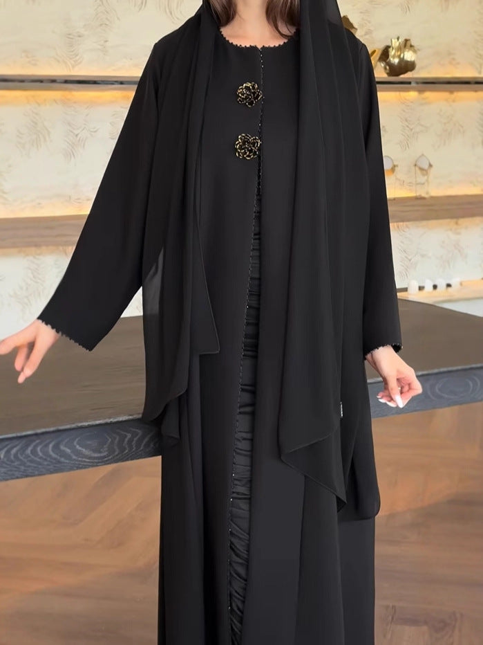 عباية نسائية سوداء طويلة بقصة أنيقة