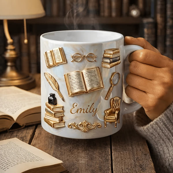 كوب سيراميك إبداعي بتصميم كتاب مرسوم - سعة 350 مل