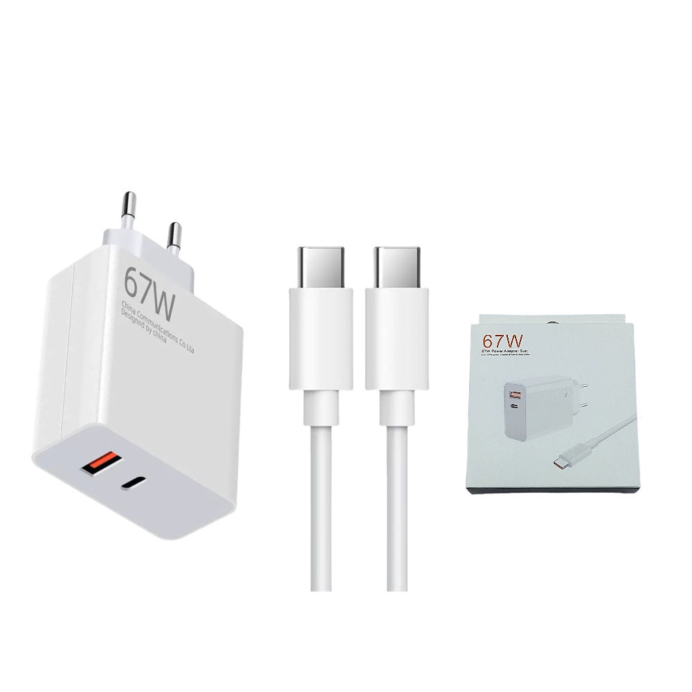 شاحن أوروبي 67 واط (A+C) + كابل شحن سريع Dual Type-C