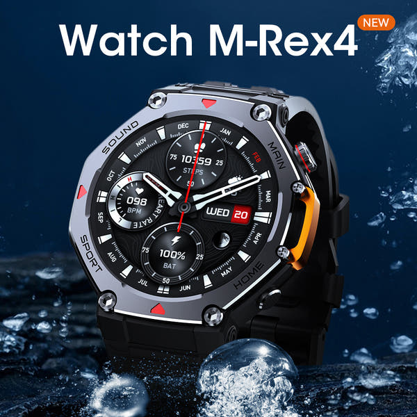 ساعة ذكية رياضية M-Rex4 بهيكل متين - مقاومة للماء 30 متراَ (5ATM) بمكالمات بلوتوث ومراقبة صحية شاملة وتصميم دائري كلاسيكي