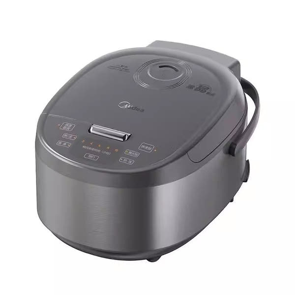 طباخ أرز Midea MB-RE578 بسعة 5 لتر - وعاء خزفي أسود دائري مع صينية بخار وتحكم بسيط للعائلات