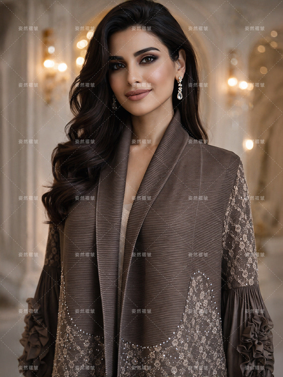 كارديجان نسائي طويل بليسيه مزين بالكريستال — MI-34457135