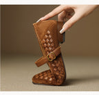 حذاء ماري جين نسائي من جلد الغنم الطبيعي بكعب منخفض وتصميم فرنسي أنيق