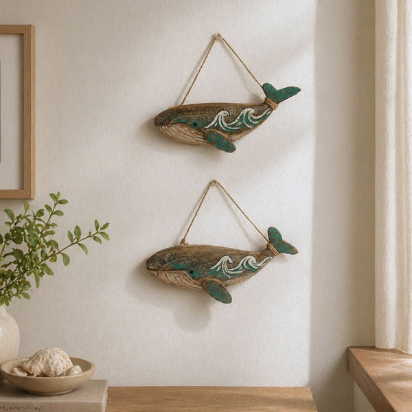 ديكور حائط حوت خشبي بتصميم ريترو