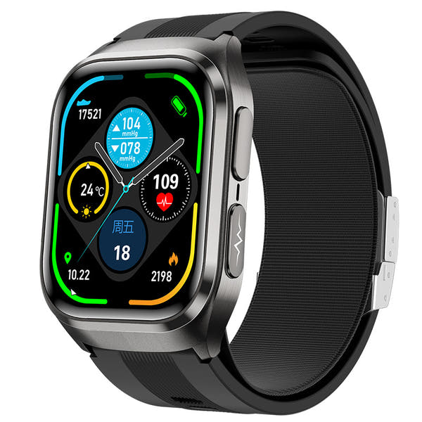 ساعة ذكية S17 بهيكل ألمنيوم وشاشة AMOLED - دعم ECG وNFC ومقياس ضغط هوائي دقيق بمكالمات بلوتوث وتصميم مربع فاخر (نسخة أوروبية)
