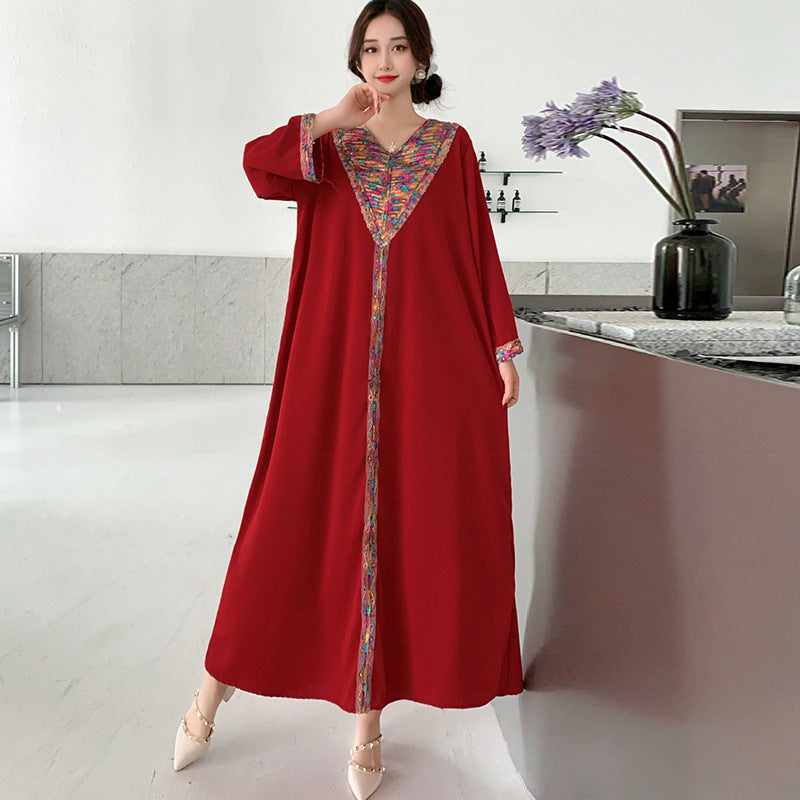 عباية نسائية فاخرة بتطريز ملون وقصة واسعة – تصميم شرقي أنيق