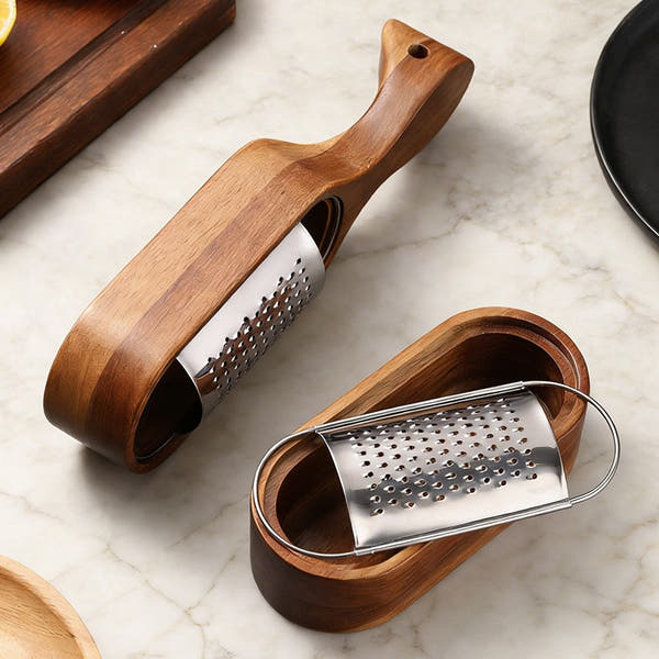 مبشرة جبن بخاصية التخزين من خشب السعادين (خشب الصندل/الأكاسيا)، صندوق بشر وصنع شرائح الجبن من الفولاذ المقاوم للصدأ، أداة مطبخ عملية