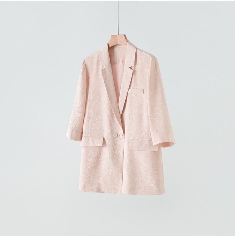 بليزر نسائي من حرير التوت بنقشة جاكار وقصة فضفاضة أنيقة
