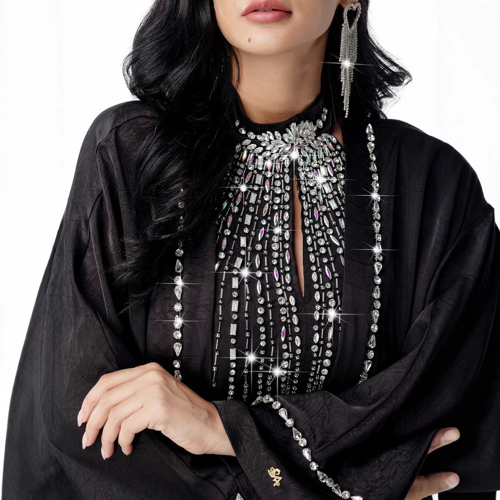 طقم كفتان نسائي من قطعتين مرصع بالكريستال