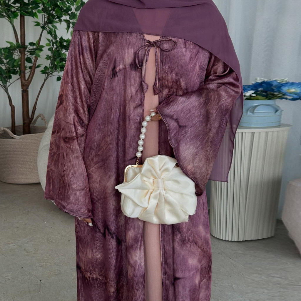عباية نسائية كارديجان طويلة برباط خصر ونقشة مطبوعة — MI-92347183