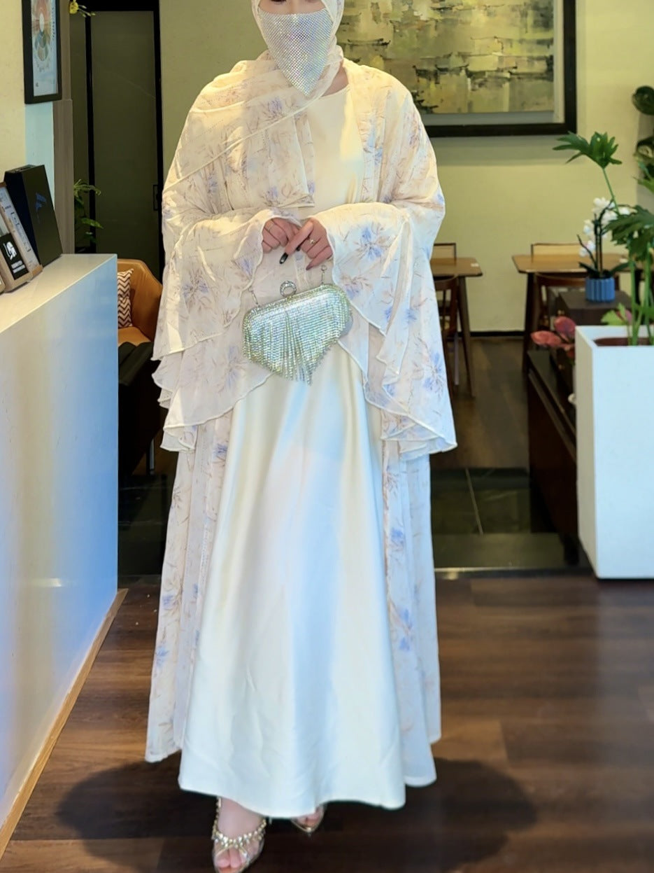 طقم عباية نسائية شيفون 3 قطع بنقشة زهور — MI-40417839