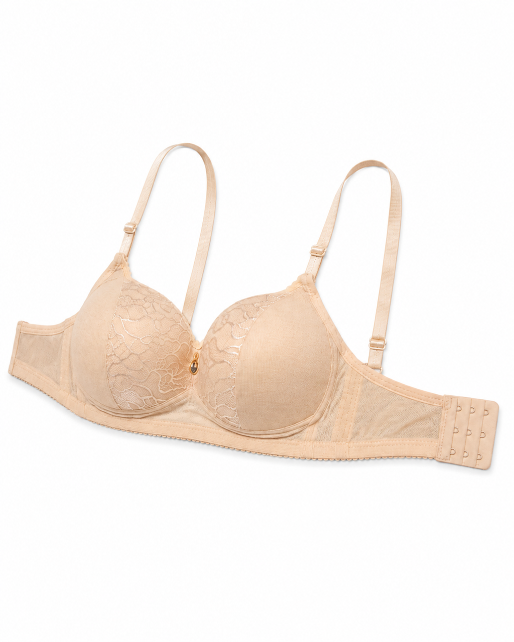 Women's Padded Lace Bra with Adjustable Straps | Hook & Eye Closure, Floral Lace Cups, Wide Underband, Full Coverage, Daily Wear – صورة 2