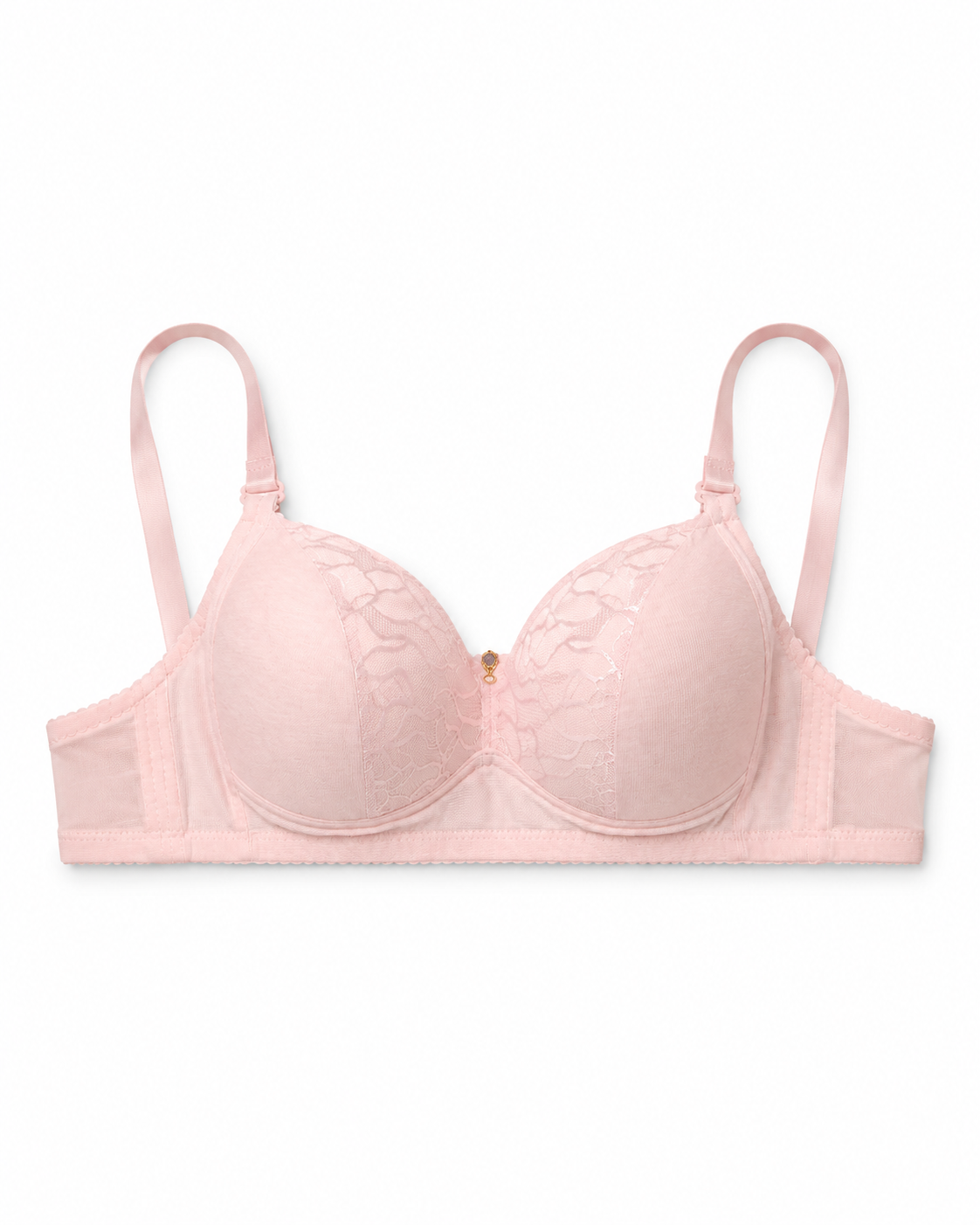 Women's Padded Lace Bra with Adjustable Straps | Hook & Eye Closure, Floral Lace Cups, Wide Underband, Full Coverage, Daily Wear – صورة 3