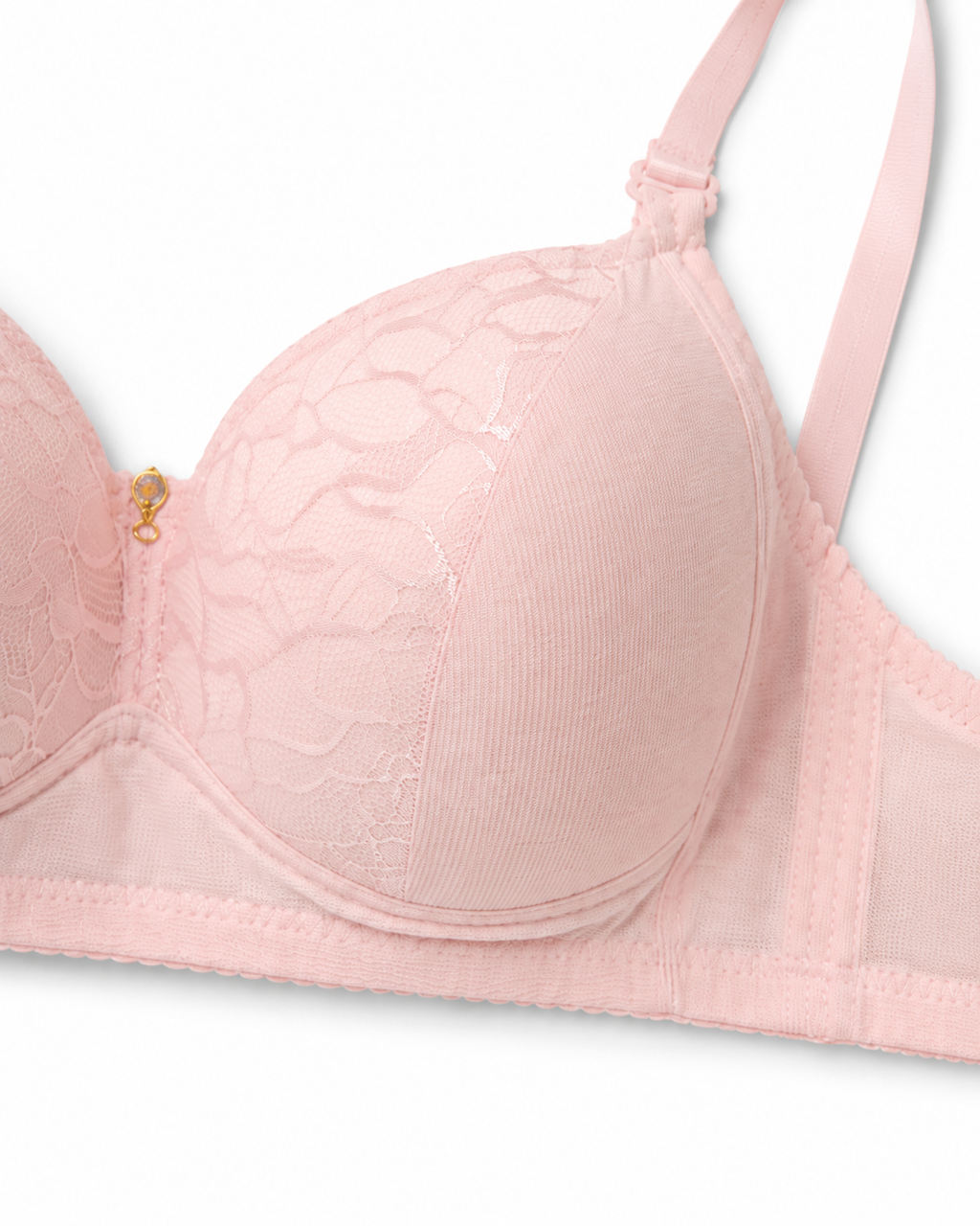 Women's Padded Lace Bra with Adjustable Straps | Hook & Eye Closure, Floral Lace Cups, Wide Underband, Full Coverage, Daily Wear – صورة 5