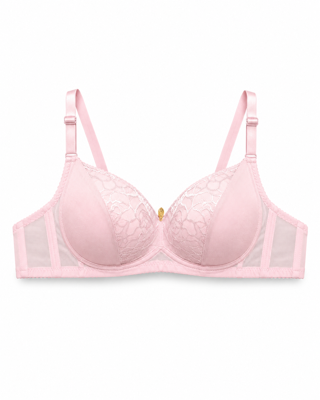 Women's Padded Lace Bra with Adjustable Straps | Hook & Eye Closure, Floral Lace Cups, Wide Underband, Full Coverage, Daily Wear – صورة 2