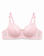 Women's Padded Lace Bra with Adjustable Straps | Hook & Eye Closure, Floral Lace Cups, Wide Underband, Full Coverage, Daily Wear – صورة 2