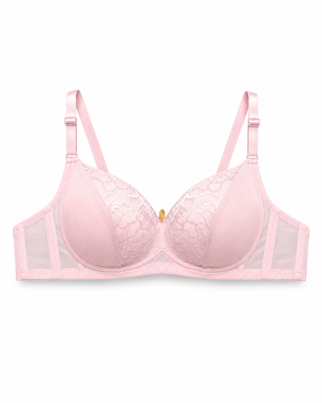 Women's Padded Lace Bra with Adjustable Straps | Hook & Eye Closure, Floral Lace Cups, Wide Underband, Full Coverage, Daily Wear – صورة 2