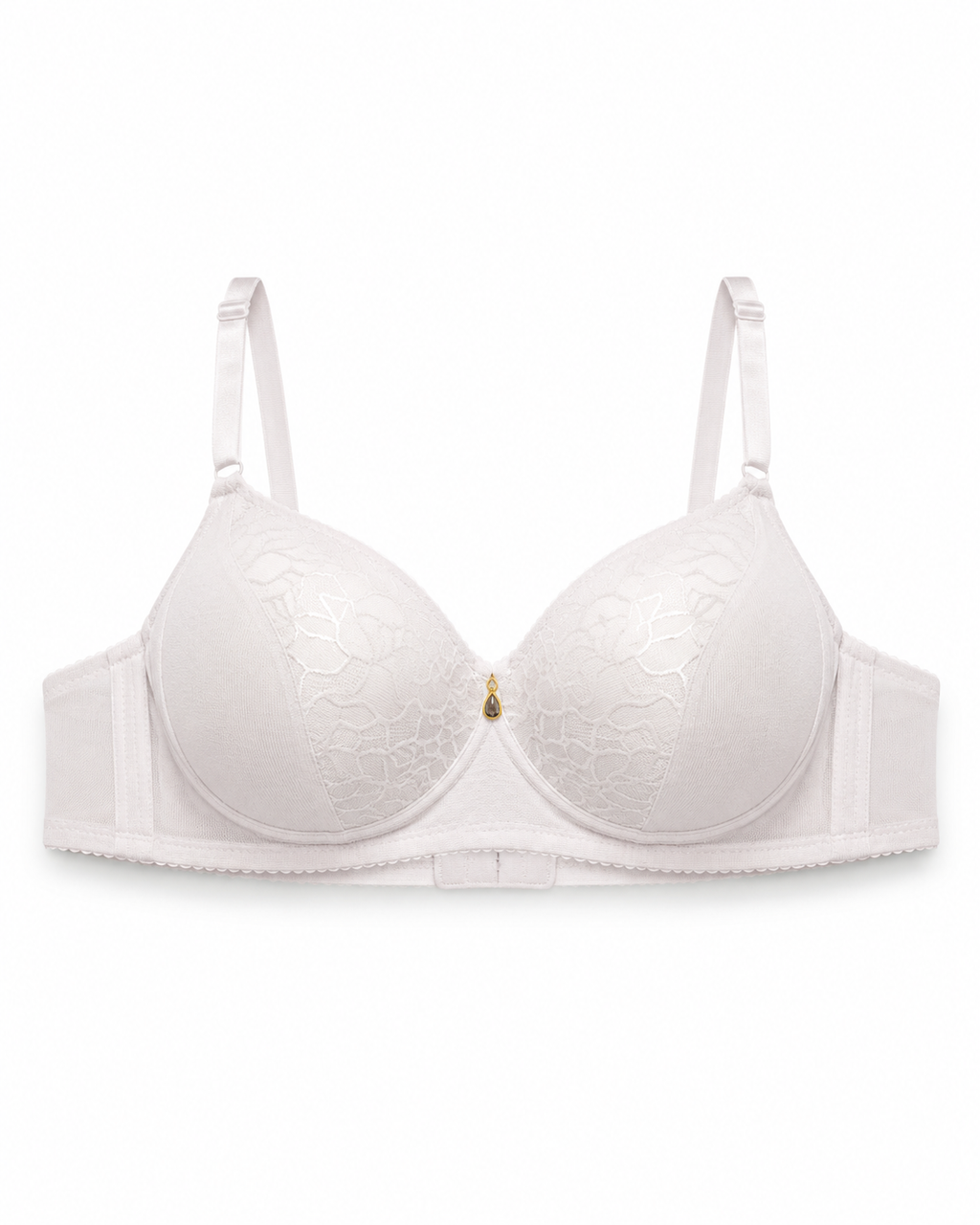 Women's Padded Lace Bra with Adjustable Straps | Hook & Eye Closure, Floral Lace Cups, Wide Underband, Full Coverage, Daily Wear – صورة 1