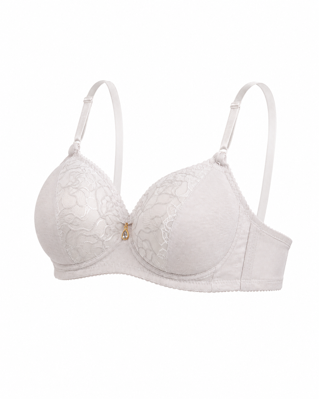Women's Padded Lace Bra with Adjustable Straps | Hook & Eye Closure, Floral Lace Cups, Wide Underband, Full Coverage, Daily Wear – صورة 2