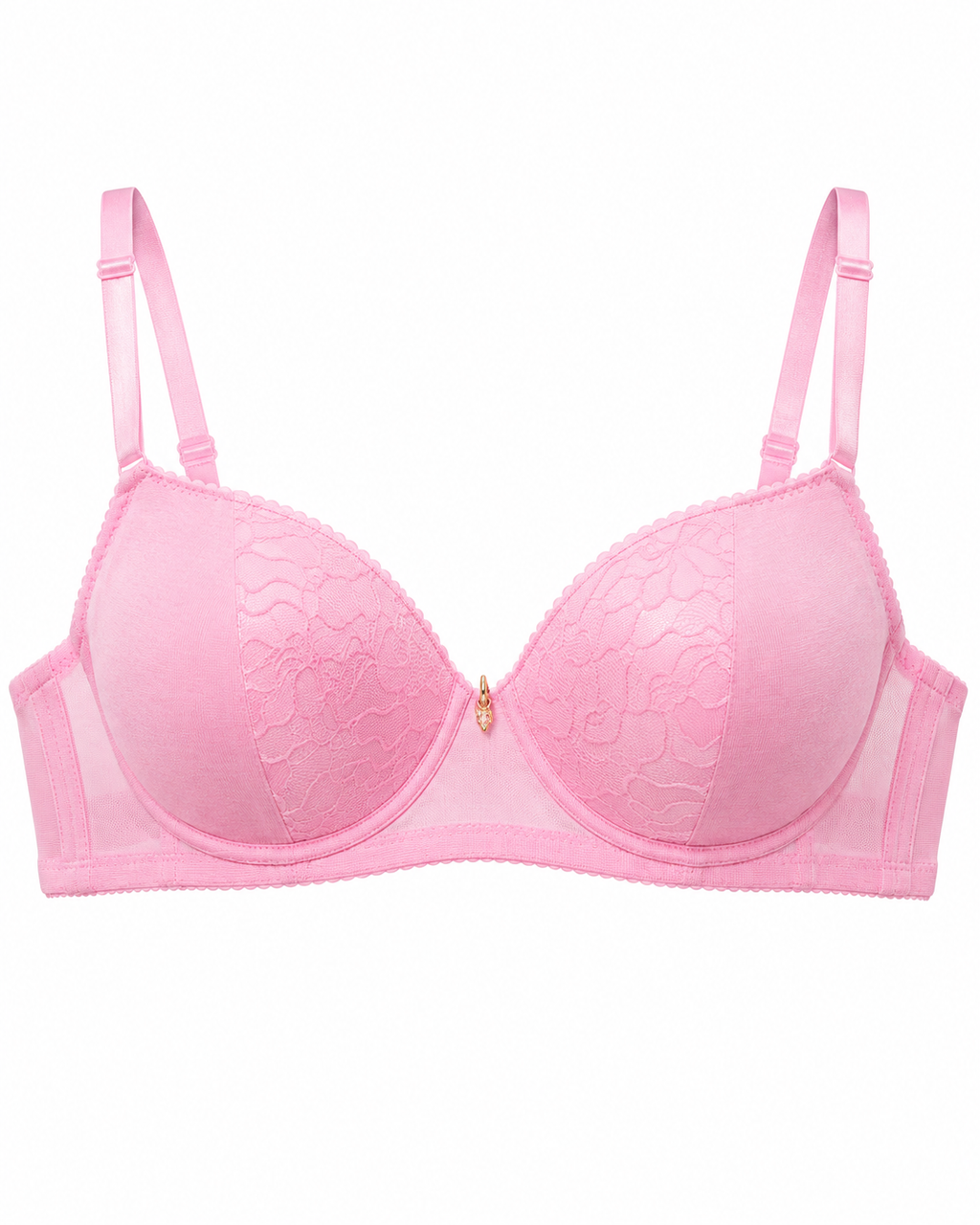 Women's Padded Lace Bra with Adjustable Straps | Hook & Eye Closure, Floral Lace Cups, Wide Underband, Full Coverage, Daily Wear – صورة 1
