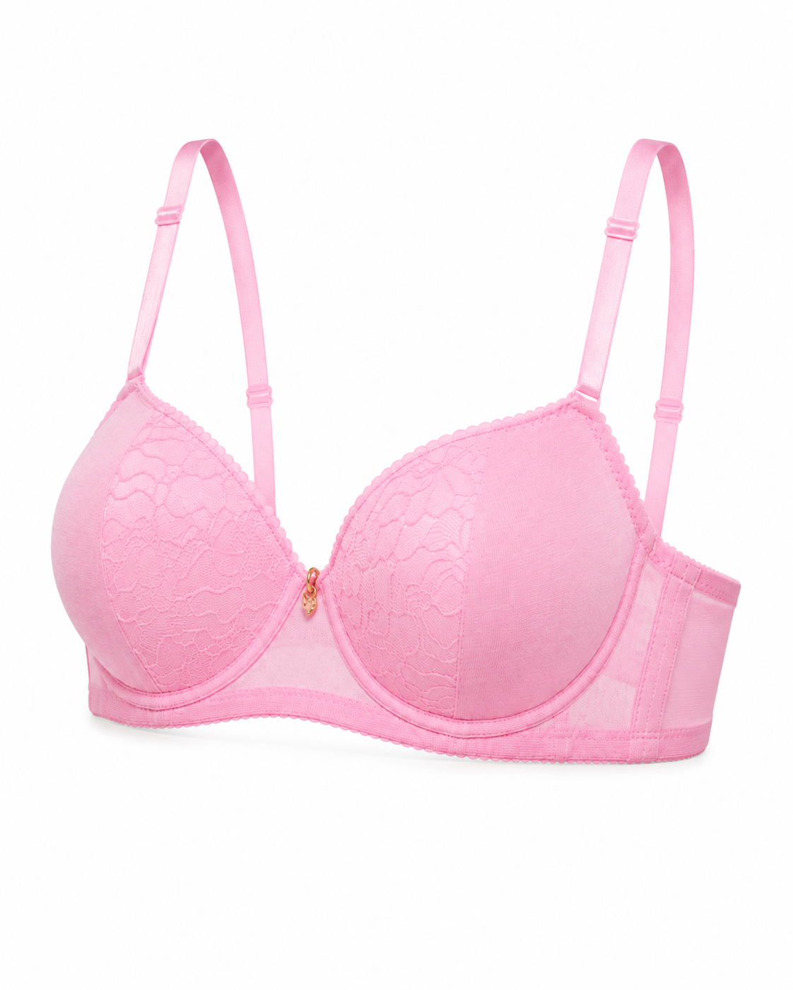 Women's Padded Lace Bra with Adjustable Straps | Hook & Eye Closure, Floral Lace Cups, Wide Underband, Full Coverage, Daily Wear – صورة 2