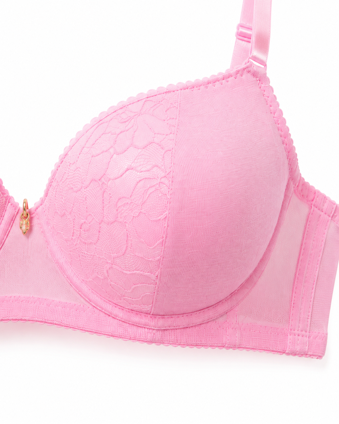 Women's Padded Lace Bra with Adjustable Straps | Hook & Eye Closure, Floral Lace Cups, Wide Underband, Full Coverage, Daily Wear – صورة 4