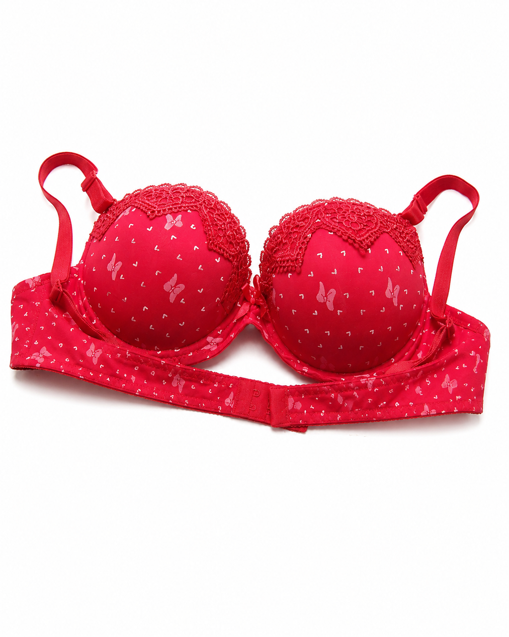 Padded Bra with Lace Detail, Butterfly Print, Adjustable Straps | Hook Back Closure, Lace Cup Trim, Butterfly Print Design, Daily Wear, Girls & Women – صورة 4
