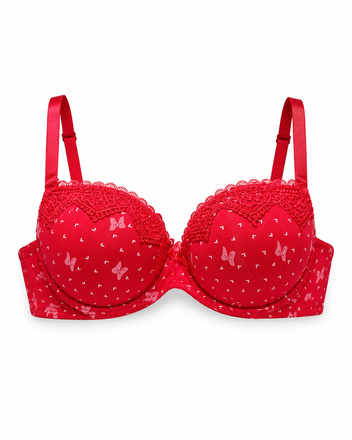 Padded Bra with Lace Detail, Butterfly Print, Adjustable Straps | Hook Back Closure, Lace Cup Trim, Butterfly Print Design, Daily Wear, Girls & Women – صورة 2